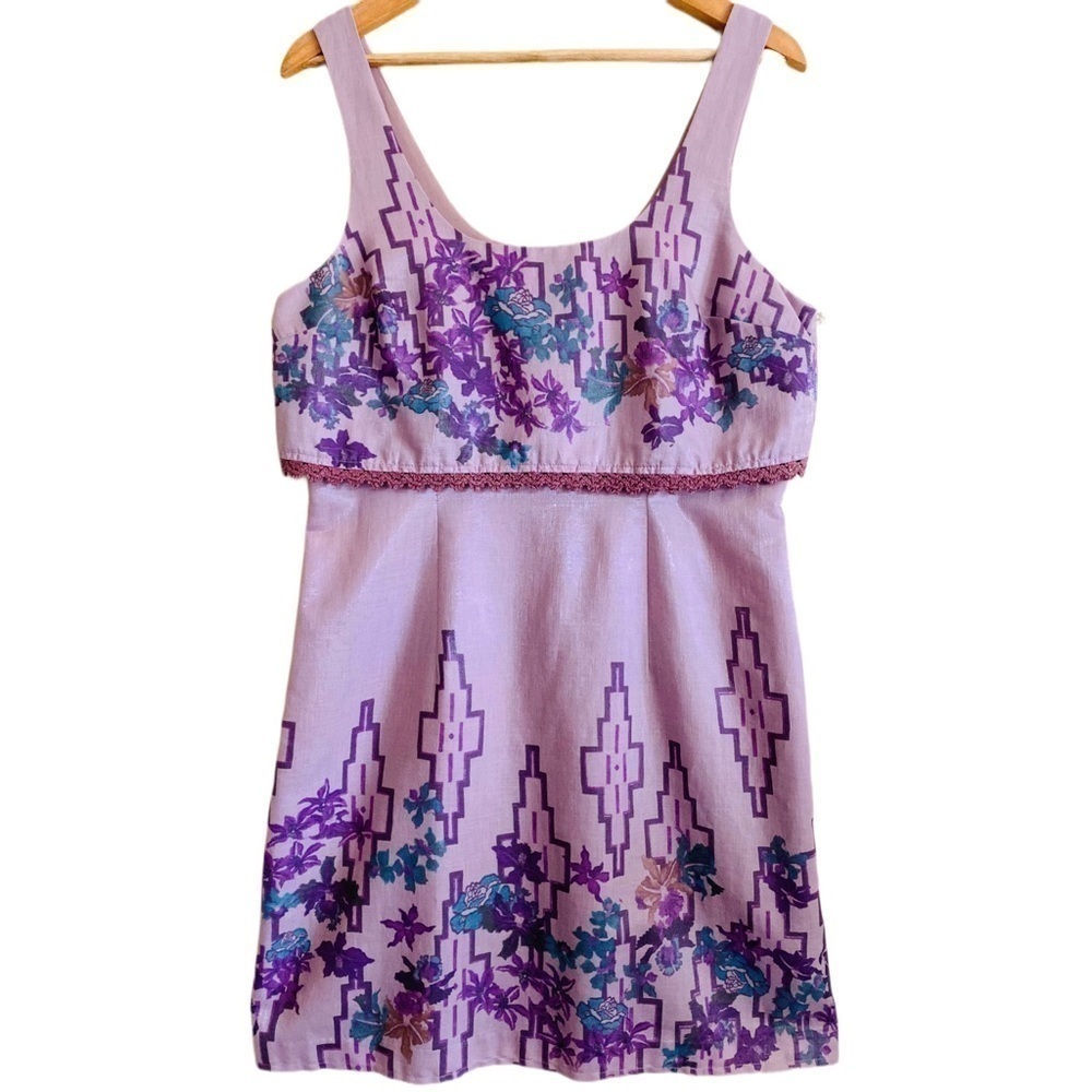Free People Floral Preppy Scoop Neck Mini Dress Size 10 Cocktail Vacation